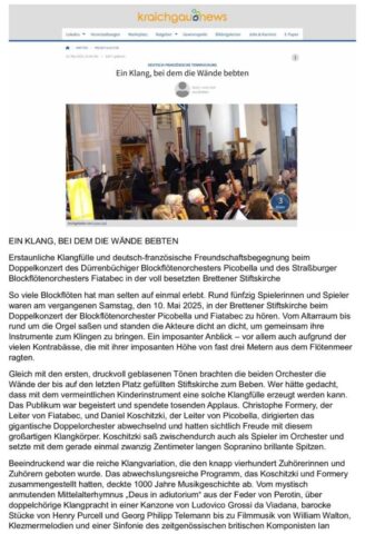 Article en allemand du journal Kraichgaunews à propos du concert à Bretten le 10 mai 2025