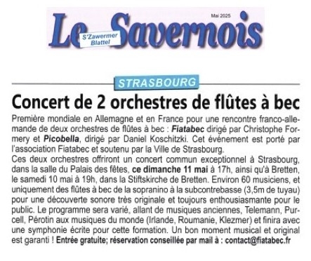 Article du journal le Savernois à propos du concert Fiatabec Picobella en mai 2025
