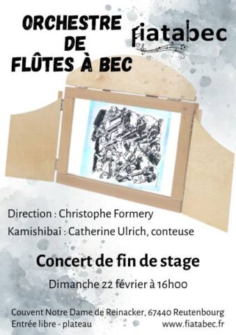 Affiche pour un concert de l'Orchestre de flûtes à bec Fiatabec en février 2026