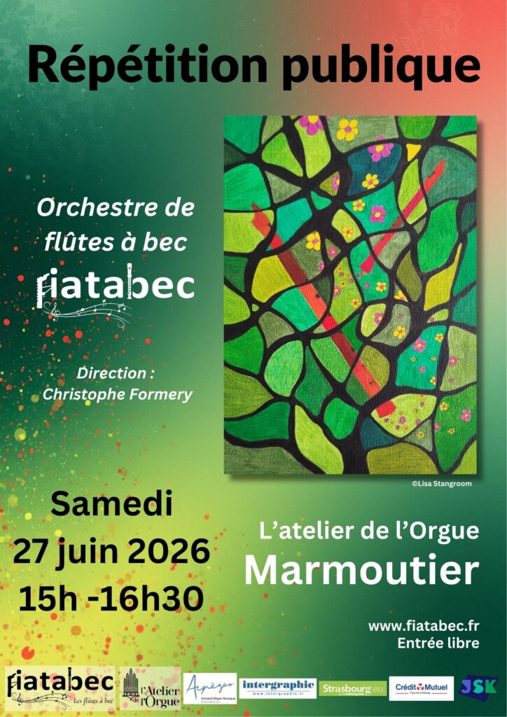 Affiche pour une répétition à l'Atelier de l'Orgue à Marmoutier le 27 juin 2026