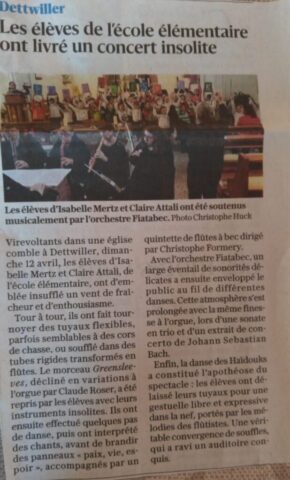 Article sur un concert de l'orchestre Fiatabec à Dettwiller en avril 2026