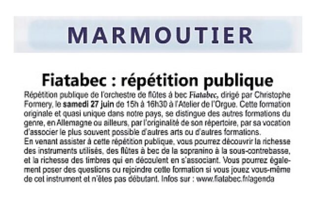 Article de presse concernant un concert de l'orchestre Fiatabec